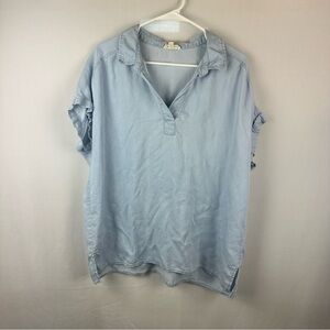 Jane and Delancey Blue Cuffed Sleeve Button Down Polo